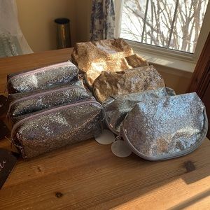 Make Up Bags Bundle of 8 Pieces Silver & Gold Glitter NWT